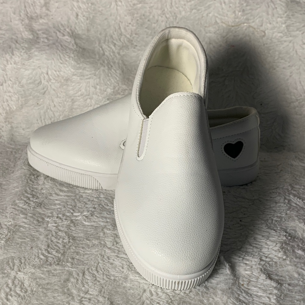 White Slip-On Sneakers with Heart Detail